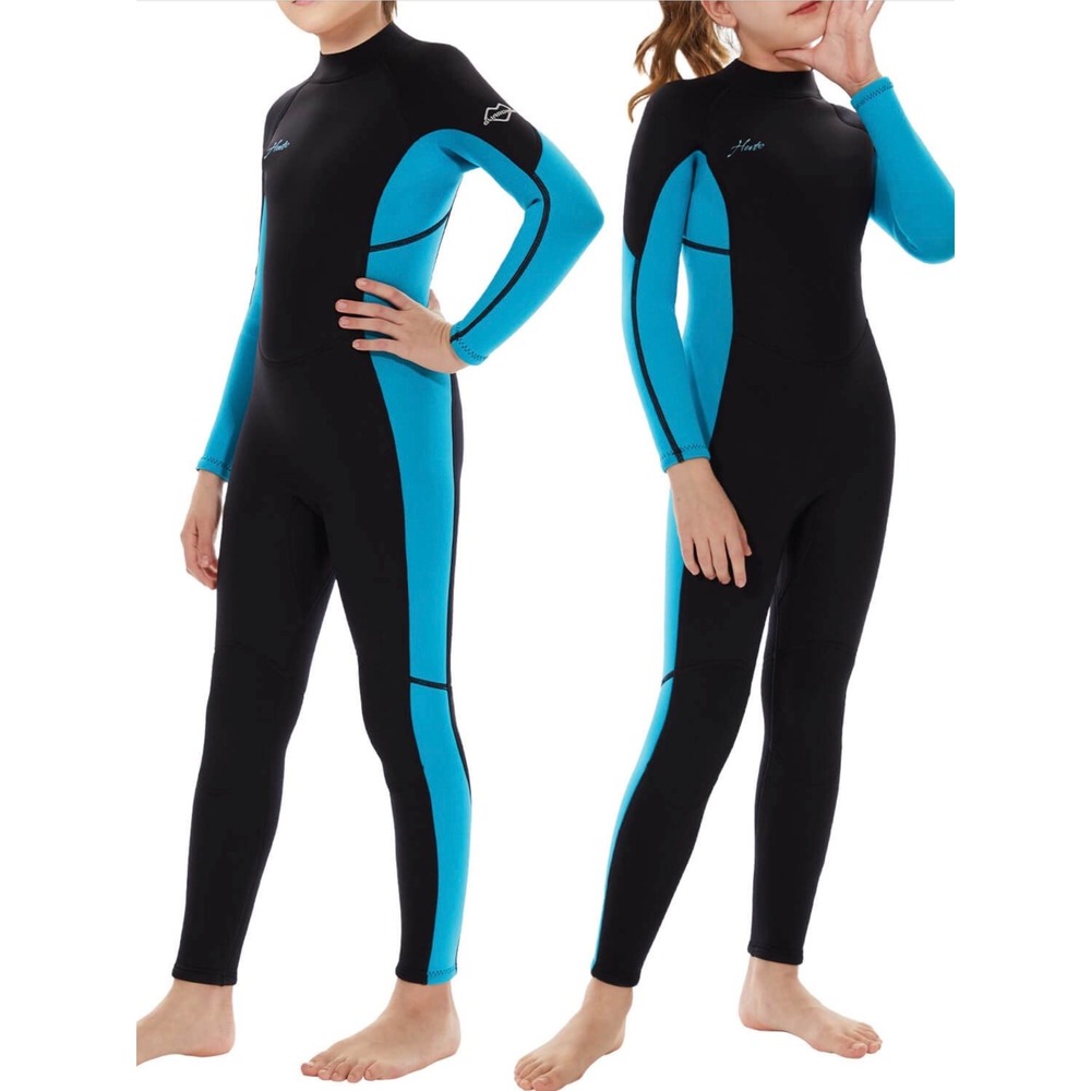 Hevto Wetsuit Kids Size 7 Black Blue Excellent 3/2mm Neoprene Full Body Guardian